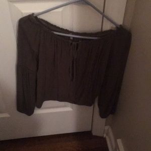 Army green off the shoulder shirt
